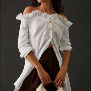 White Off-Shoulder Ruffle Blouse